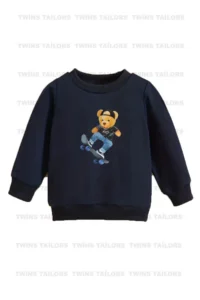 twins tailors Cartoon Bear Printed 3-Pack Unisex Saks Blue-Navy Blue-Grey Crew Neck Kids Sweatshirt - Image 4