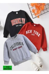 twins tailors Brooklyn New York Printed 3 Pack Unisex Red-Black-Grey Crew Neck Kids Sweatshirt