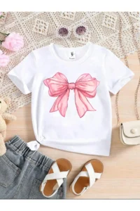 twins tailors Ribbon and Bow Printed 3-Pack Black-White-Pink Girls' T-Shirt - Image 2