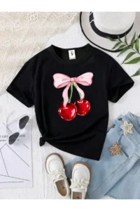 twins tailors Ribbon and Bow Printed 3-Pack Black-White-Pink Girls' T-Shirt - Image 3