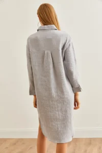 Olalook Women's Gray Muslin Shirt Dress with Oval Side Slits - Image 2
