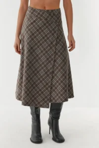 Hiccup Button Closure Plaid LONG Skirt
