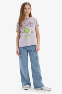 DeFacto Crew Neck Printed Short Sleeve T-Shirt Girl - Image 2