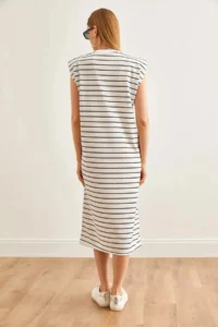 Cool & Sexy padded Striped Midi Dress White - Image 4
