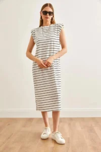 Cool & Sexy padded Striped Midi Dress White - Image 6