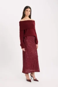 DeFacto A Cut Normal Waist Sequined Fabric Maxi Skirt - Image 2