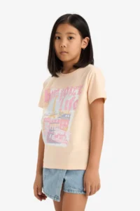 DeFacto Relax Fit Crew Neck Back Printed Short Sleeve T-Shirt Girl Child - Image 4