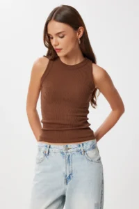 Lovelyİstanbul Pack of 2 Ribbed Knitted Undershirt  BROWN BISCUIT - Image 3
