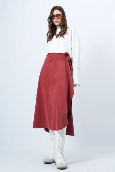 Trend Alaçatı Stili Women's Brick Asymmetrical Cut Waist Tie Detailed Skirt Alc-X14690