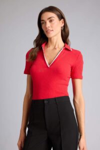 DeFacto Slim Fit Polo Neck Ribbed Camisole Short Sleeve Polo T-Shirt - Image 3