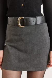 Olalook Women's Anthracite Belt Detailed Mini Skirt with Shorts - Image 5