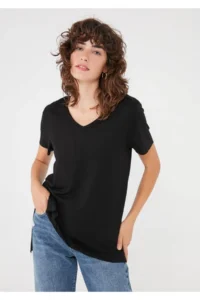 Mavi Women V-neck Black Basic T-Shirt
