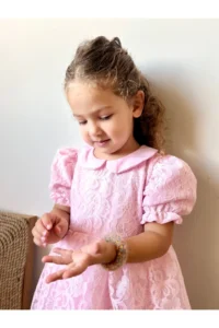 penu baby kids Pink Lace Collar Inside Tulle Short Sleeve Baby Girl Dress - Image 3