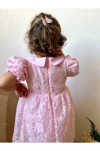 penu baby kids Pink Lace Collar Inside Tulle Short Sleeve Baby Girl Dress - Image 6
