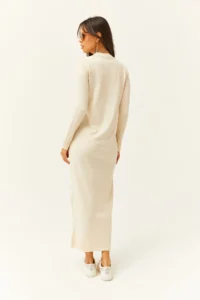 Olalook Women's Stone Crew Neck Long Knitwear Dress - Image 5