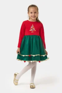 Minipodyum Satin Detailed with pompom Girls' New year her dress - Image 2