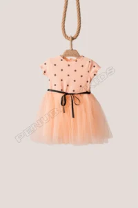penu baby kids Salmon Polka Dot Detailed Short Sleeve Baby Girl Dress - Image 6