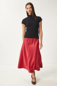 Happiness İstanbul Women Rejection Satin Surface Weaving Skirt DP00224