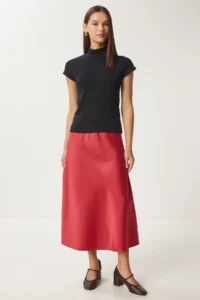 Happiness İstanbul Women Rejection Satin Surface Weaving Skirt DP00224 - Image 2
