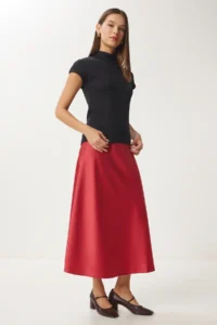 Happiness İstanbul Women Rejection Satin Surface Weaving Skirt DP00224 - Image 3