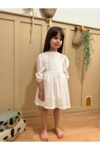 penu baby kids Ecru Alman Velvet Material Girls' Baby Girl Dress