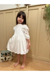 penu baby kids Ecru Alman Velvet Material Girls' Baby Girl Dress - Image 2