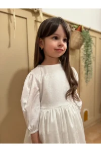 penu baby kids Ecru Alman Velvet Material Girls' Baby Girl Dress - Image 3