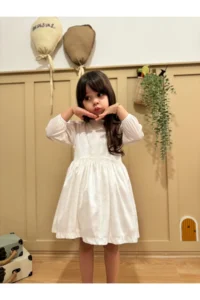 penu baby kids Ecru Alman Velvet Material Girls' Baby Girl Dress - Image 6