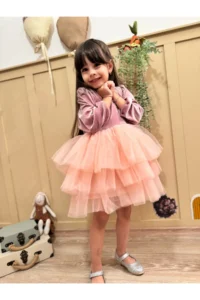 penu baby kids Powder Velvet Fabric Skirt Layered Baby Girl Dress