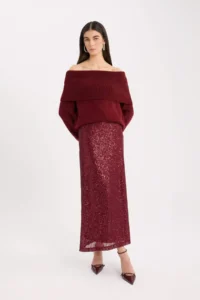 DeFacto A Cut Normal Waist Sequined Fabric Maxi Skirt - Image 3