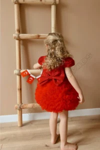 penu baby kids Red Tutu Short Sleeve Baby Girl Dress - Princess - Image 2