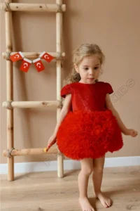 penu baby kids Red Tutu Short Sleeve Baby Girl Dress - Princess - Image 3