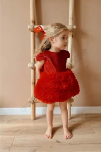 penu baby kids Red Tutu Short Sleeve Baby Girl Dress - Princess - Image 4