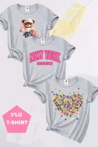 twins tailors New York Brooklin Printed 3 Pack Gray Girls T-Shirt