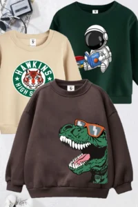 twins tailors Dinosaur And Tiger Printed 3-Pack Unisex Green-Beige-Brown Kids Sweatshirts
