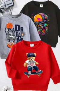 twins tailors Astronaut And Robot Printed 3 Pack Unisex Black-Grey-Red Kids Sweatshirts