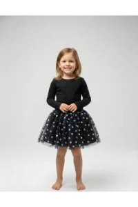 penu baby kids Black Heart Patterned Girls' Tulle Skirt - Image 3