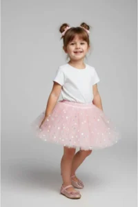 penu baby kids Pink Heart Patterned Girls' Tulle Skirt