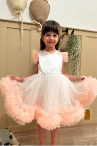penu baby kids Salmon Carnival Detailed Short Sleeve Baby Girl Dress - Image 5