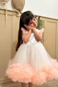 penu baby kids Salmon Carnival Detailed Short Sleeve Baby Girl Dress - Image 7