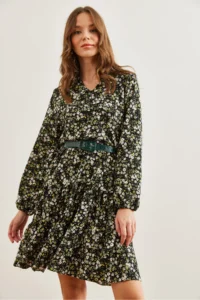 Olalook Women's Daisy Green V-neck Flounce Dress - Image 5