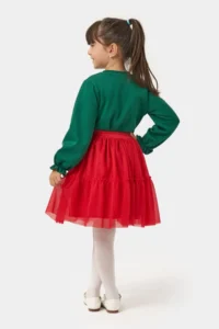 Minipodyum Girl's New Year's Eve Dress with Pompom and Tulle Skirt, Top and Bottom Set - Image 3