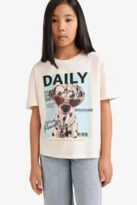 DeFacto Relax Fit Crew Neck Printed Short Sleeve T-Shirt Girls - Image 3