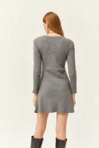 Olalook Women's Smoked Crew Neck Skirt Flared Corduroy Dress - Image 3