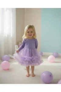 penu baby kids Lilac Skirt 2 Layers Ruffle Detailed Long Sleeve Girl's Dress