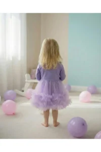 penu baby kids Lilac Skirt 2 Layers Ruffle Detailed Long Sleeve Girl's Dress - Image 2