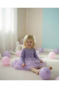 penu baby kids Lilac Skirt 2 Layers Ruffle Detailed Long Sleeve Girl's Dress - Image 5