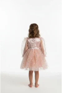 penu baby kids Powder Long Tulle Sleeve Star Patterned Ruffle Sleeve Baby Girl Dress - Image 5