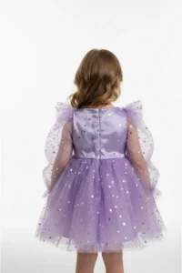 penu baby kids Lilac Long Tulle Sleeve Star Patterned Ruffle Sleeve Baby Girl Dress - Image 5