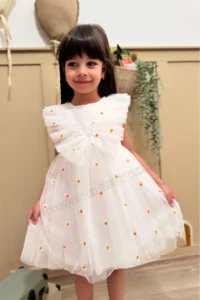 penu baby kids White Sleeveless Ruffle Detailed Daisy Embroidered Baby Girl Dress - Image 2